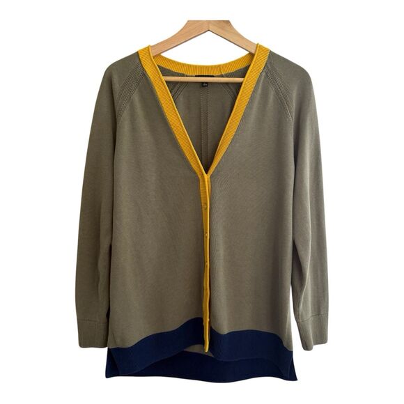 Talbots Sagebrush Olive Gold Tipped Girlfriend Cardigan Sweater Size Large - Picture 14 of 14